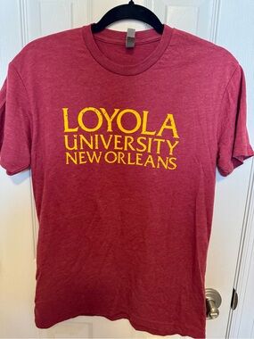 Next Level Apparel Maroon T-Shirt with Yellow Loyola University Print